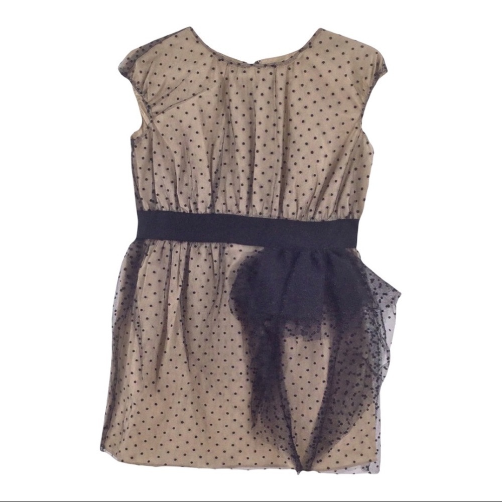 Crewcuts Girl's Black & Beige‎ Swiss Dot Ruffle Dress